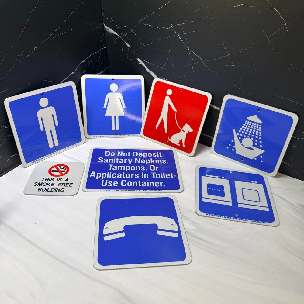 Vintage Resin Acrylic Commercial Facility Signs Lot Restroom Laundry Pet Phone